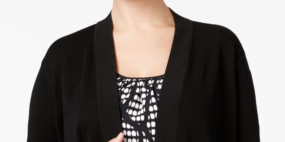 Anne Klein Women's Malibu Open Front Cardigan Black Size 0X