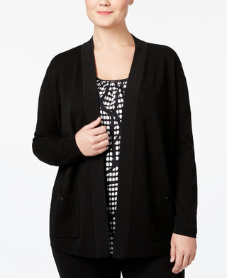 Anne Klein Women's Malibu Open Front Cardigan Black Size 1X