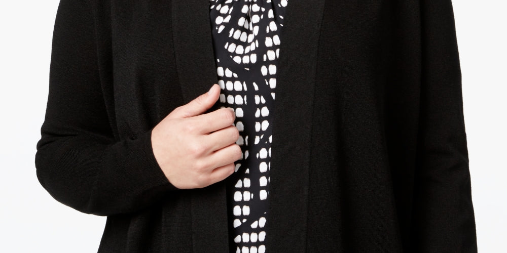 Anne Klein Women's Malibu Open Front Cardigan Black Size 1X