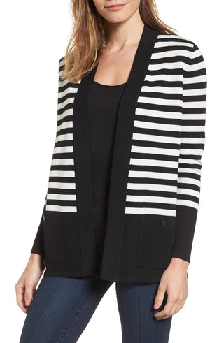 Anne Klein Women's Malibu Stripe Cardigan Black Size X-Large