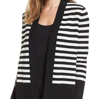Anne Klein Women's Malibu Stripe Cardigan Black Size X-Large