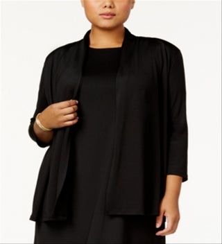 Kasper Women's Plus Drape Collar Gathered Back Cardigan Top Black Size 0