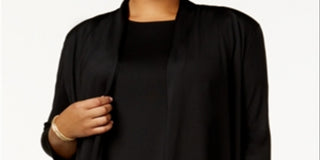Kasper Women's Plus Drape Collar Gathered Back Cardigan Top Black Size 0