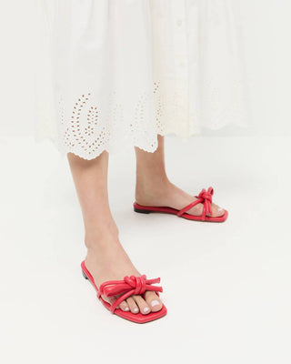 Loeffler Randall - Women's Hadley Leather Bow Flat Sandal