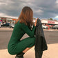 525 America - Emerald Ribbed Turtleneck Midi Dress