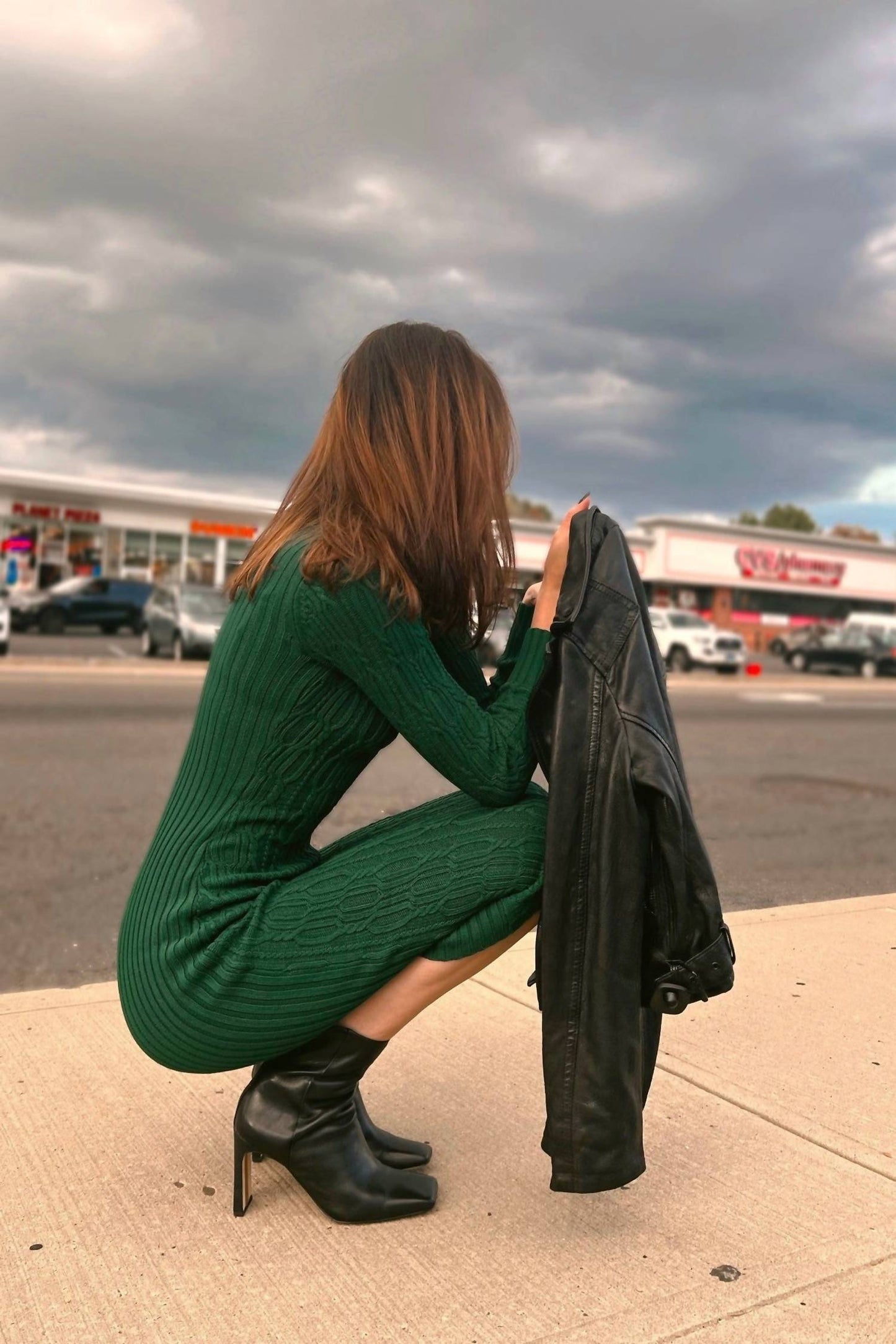 525 America - Emerald Ribbed Turtleneck Midi Dress