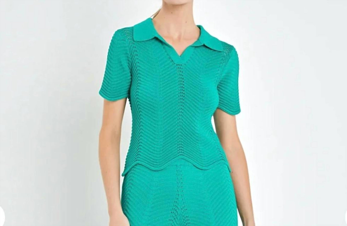 English Factory - Scallop Detail Crochet Knit Top