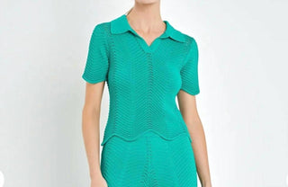 English Factory - Scallop Detail Crochet Knit Top