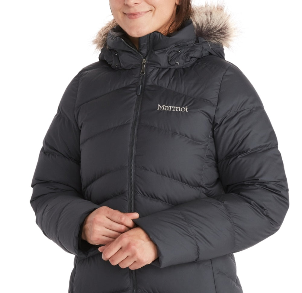 Marmot Women's Montreal Hooded Faux Fur Trim Coat Black Size XX-Large