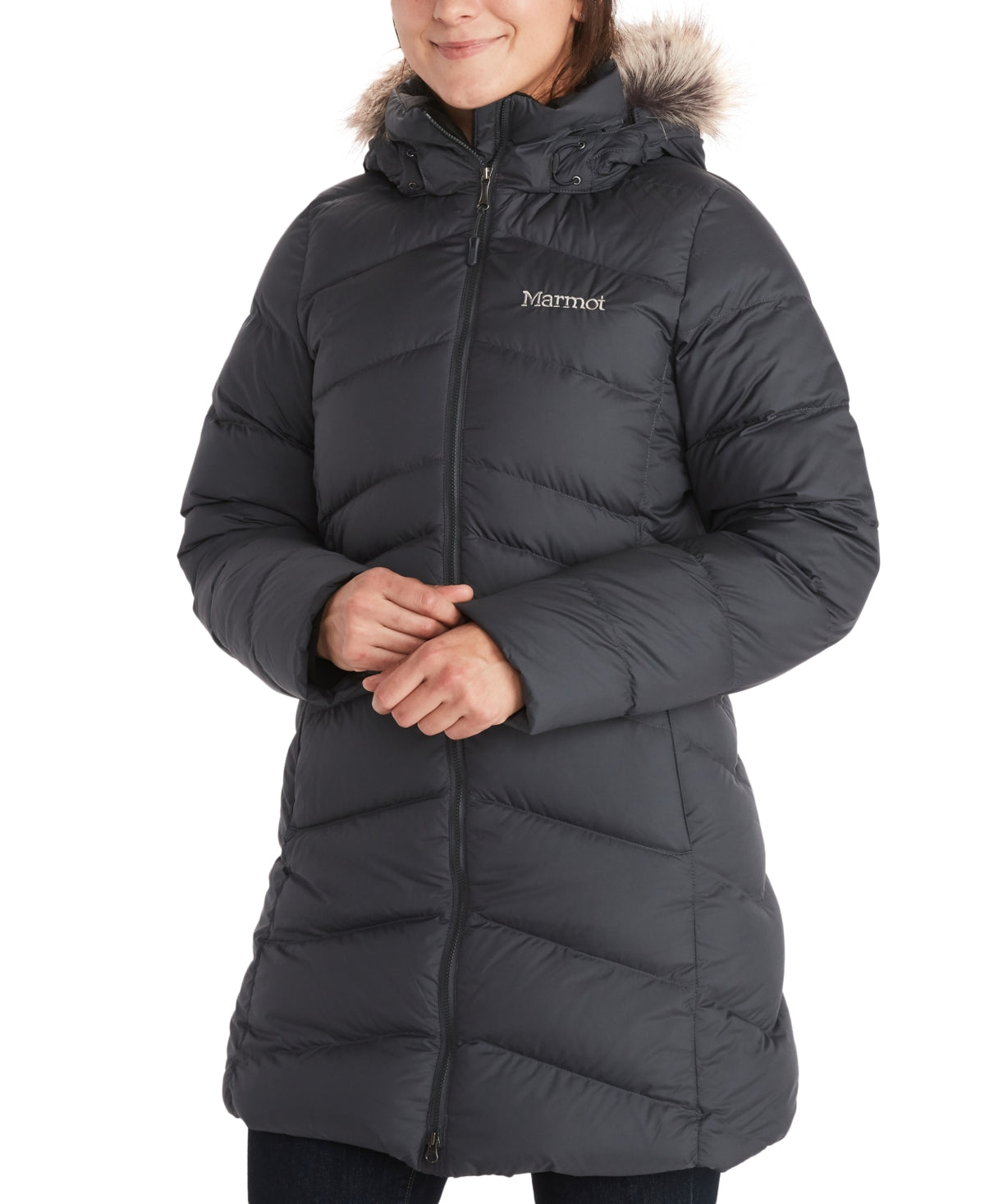 Marmot Women's Montreal Hooded Faux Fur Trim Coat Black Size XX-Large