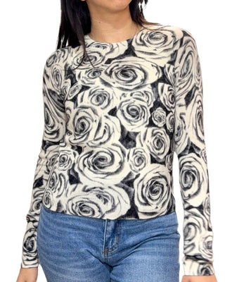Autumn Cashmere - Rose Print Crew Sweater