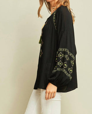 Entro - Tassel Tie Peasant Blouse