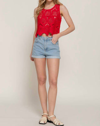 Active Basic - Women's Cotton Crochet Crop Tank Top