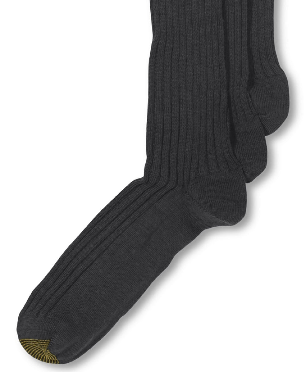Gold Toe Men's 3- Pack Dress Windsor Wool Socks Gray Size 10-13