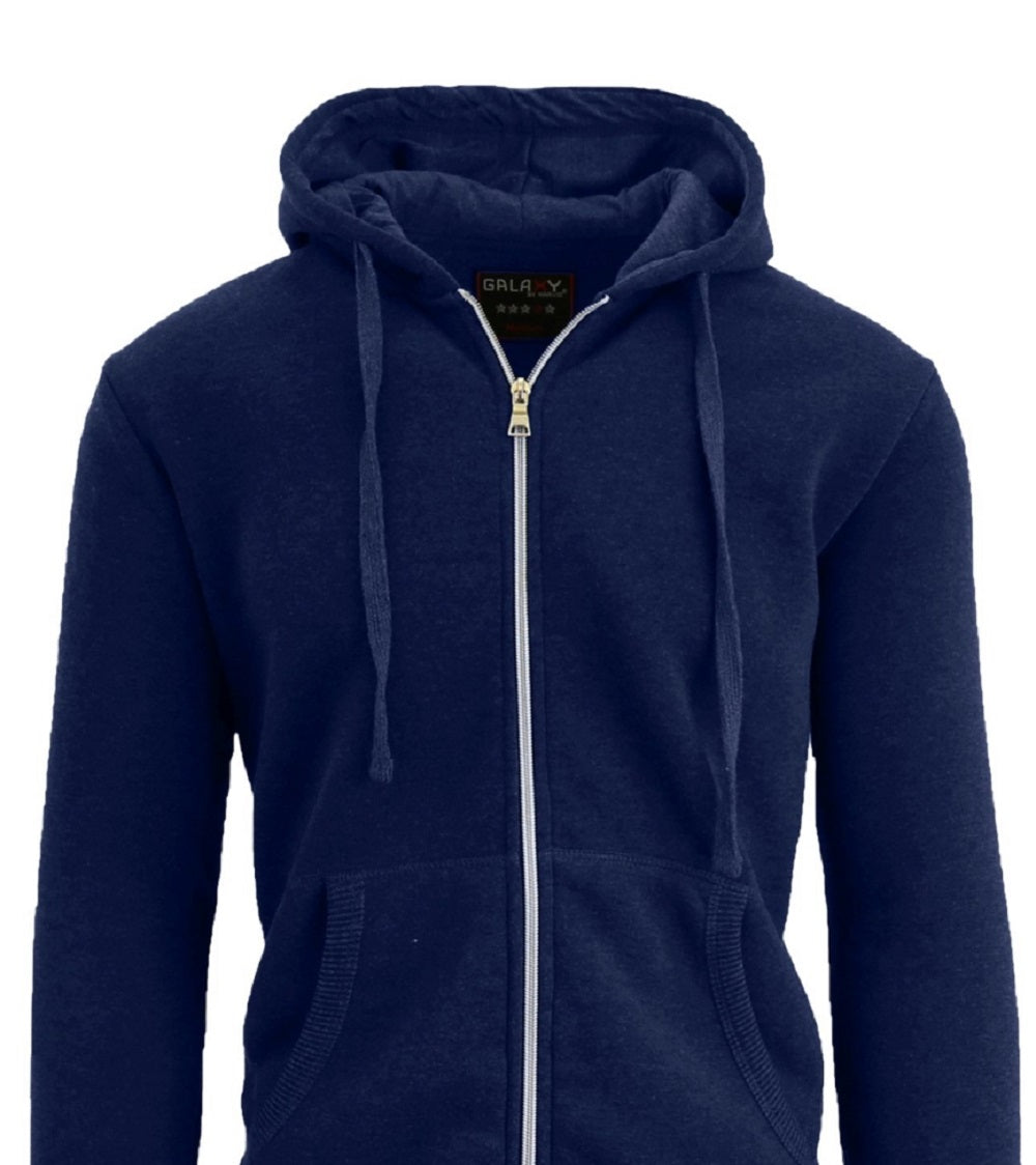 Galaxy By Harvic Men's Full Zip Fleece Hooded Sweatshirt Blue Size Medium