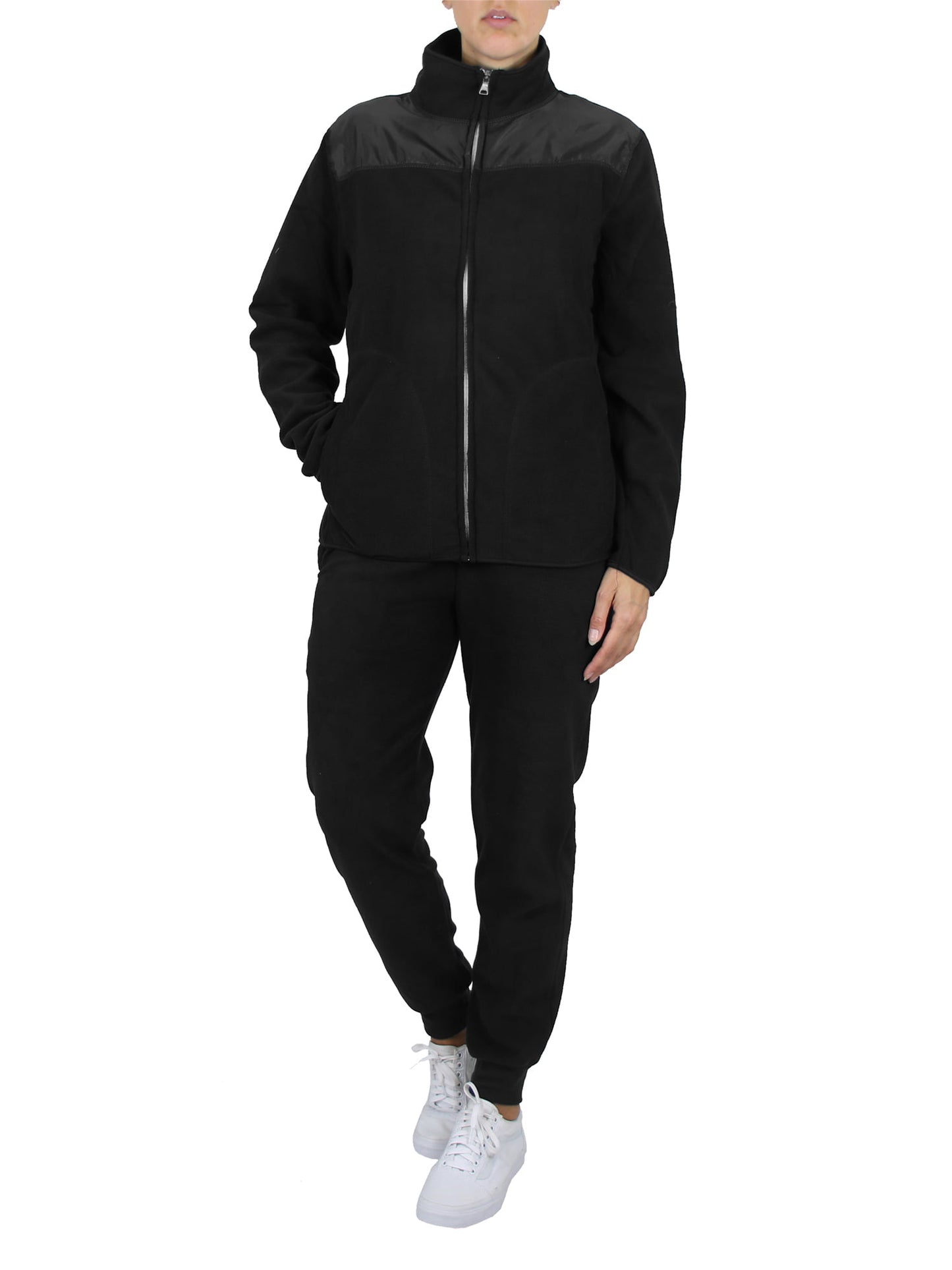Galaxy by Harvic Women's 2 Piece Polar Fleece Sweater Jacket & Jogger Sweatpants Set Black Size Small