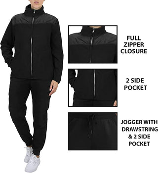 Galaxy by Harvic Women's 2 Piece Polar Fleece Sweater Jacket & Jogger Sweatpants Set Black Size Small