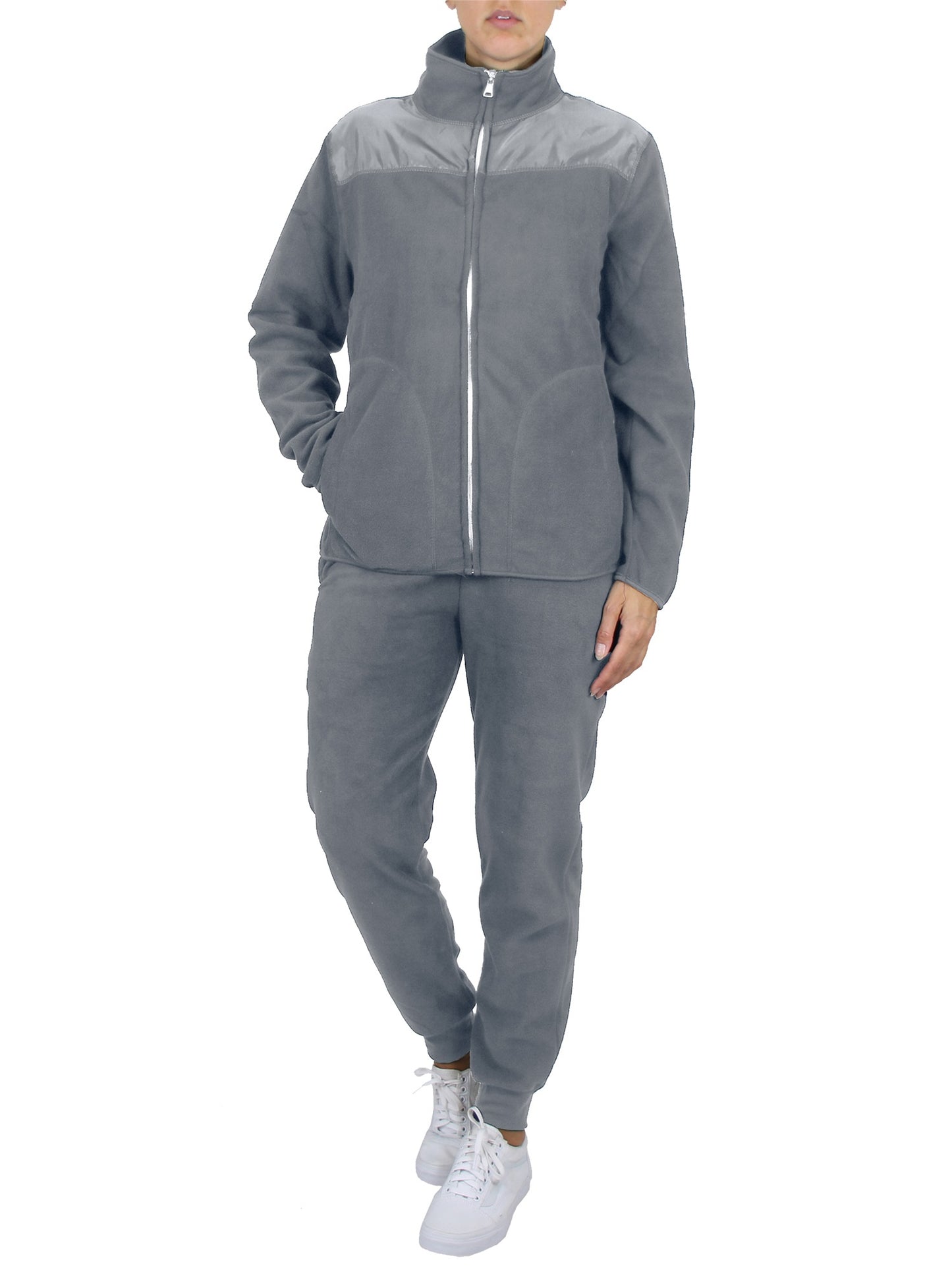 Galaxy by Harvic Women's 2 Piece Polar Fleece Sweater Jacket & Jogger Sweatpants Set Gray Size X-Large
