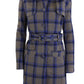Rogue Pur Women's Plaid Wool Trench Coat Blue Size Medium