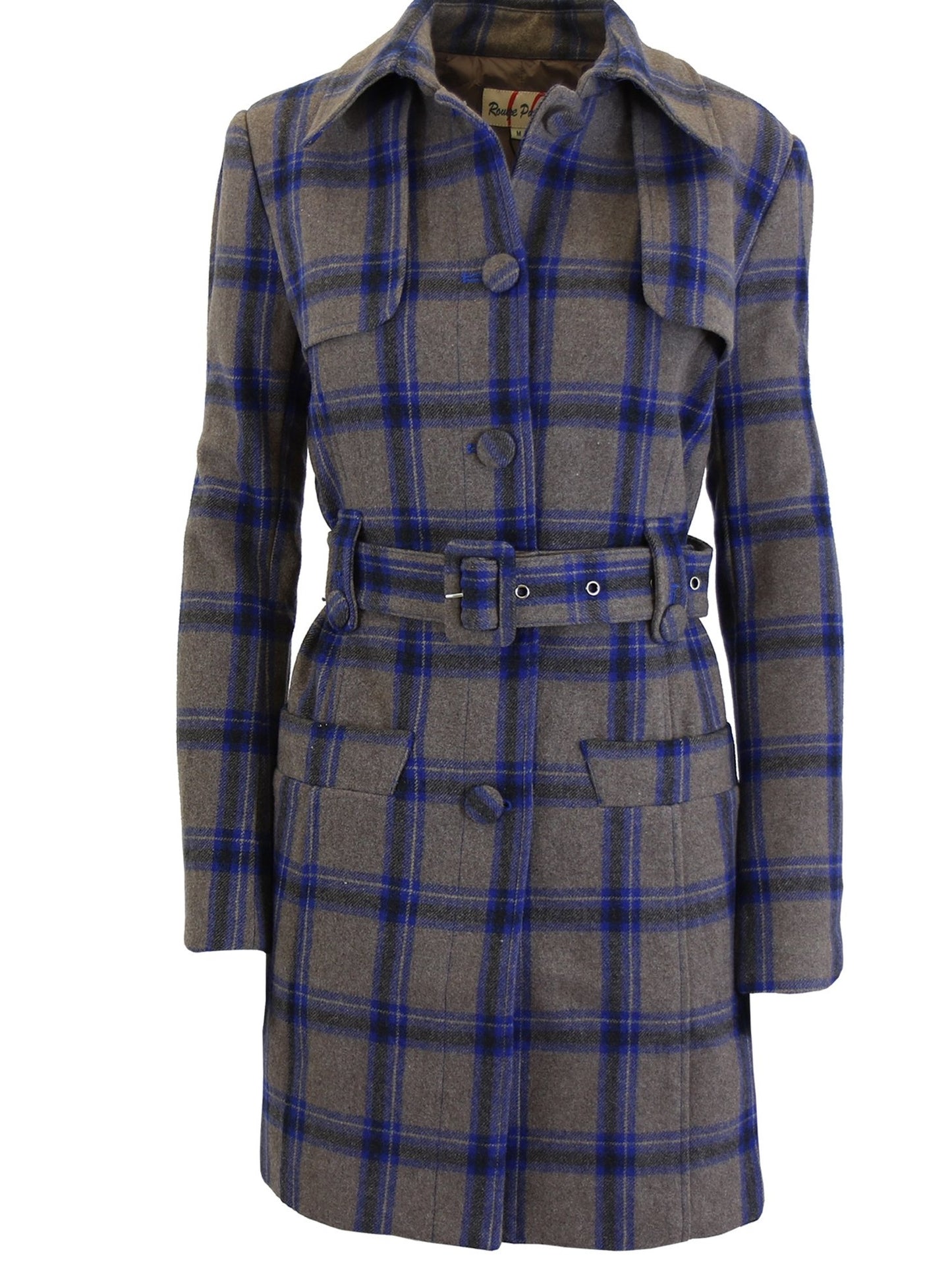 Rogue Pur Women's Plaid Wool Trench Coat Blue Size Medium