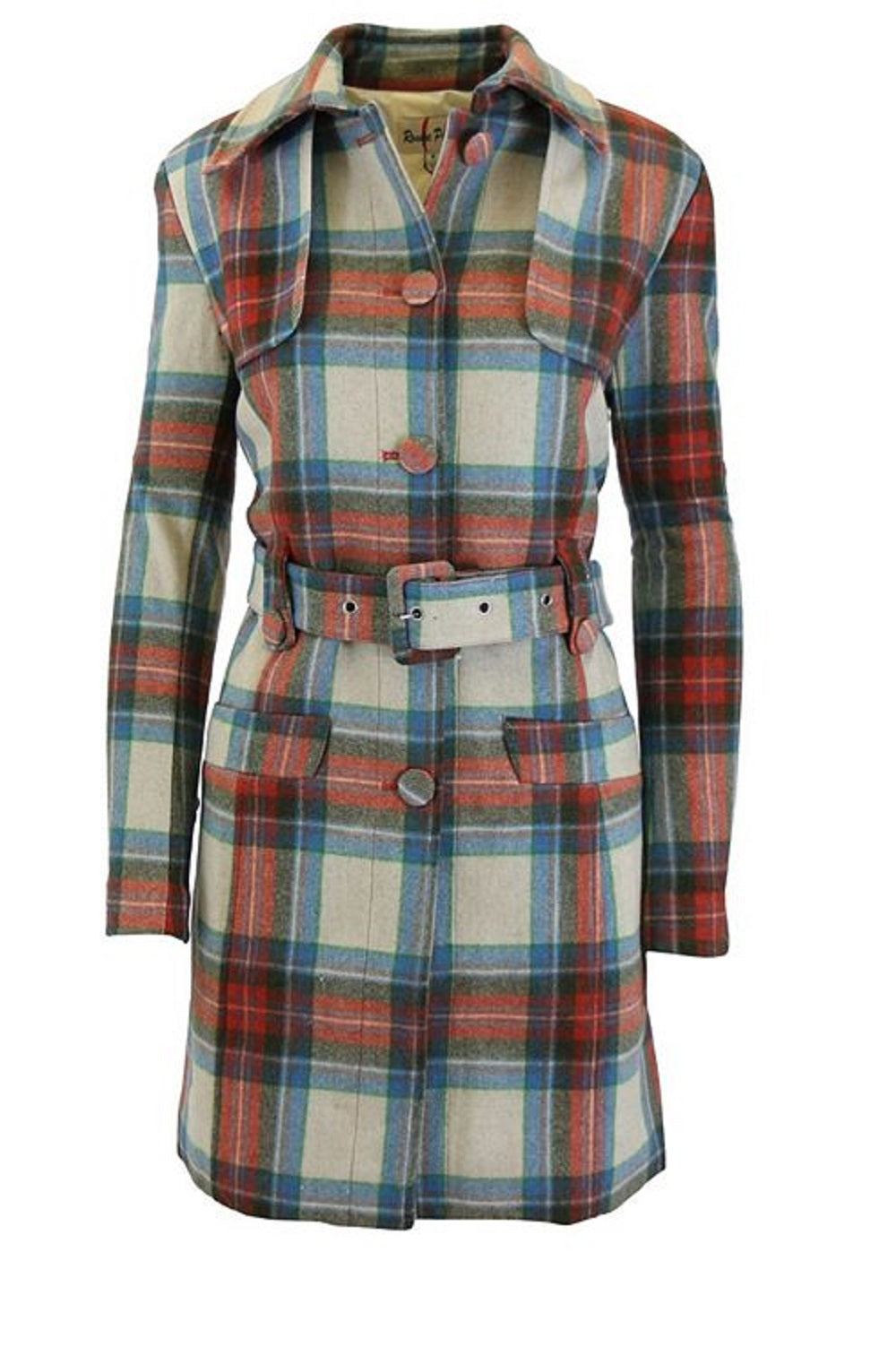Rogue Pur Women's Plaid Wool Trench Coat Orange Size Medium