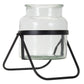 Modern Jar Vase in Meatl Stand (Set of 2)