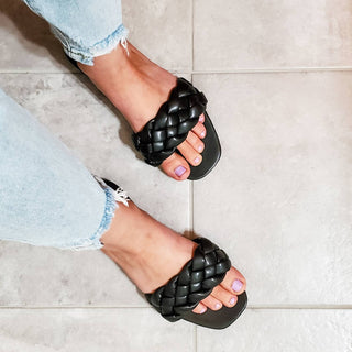 Qupid - Women's Braided Slip On Sandals