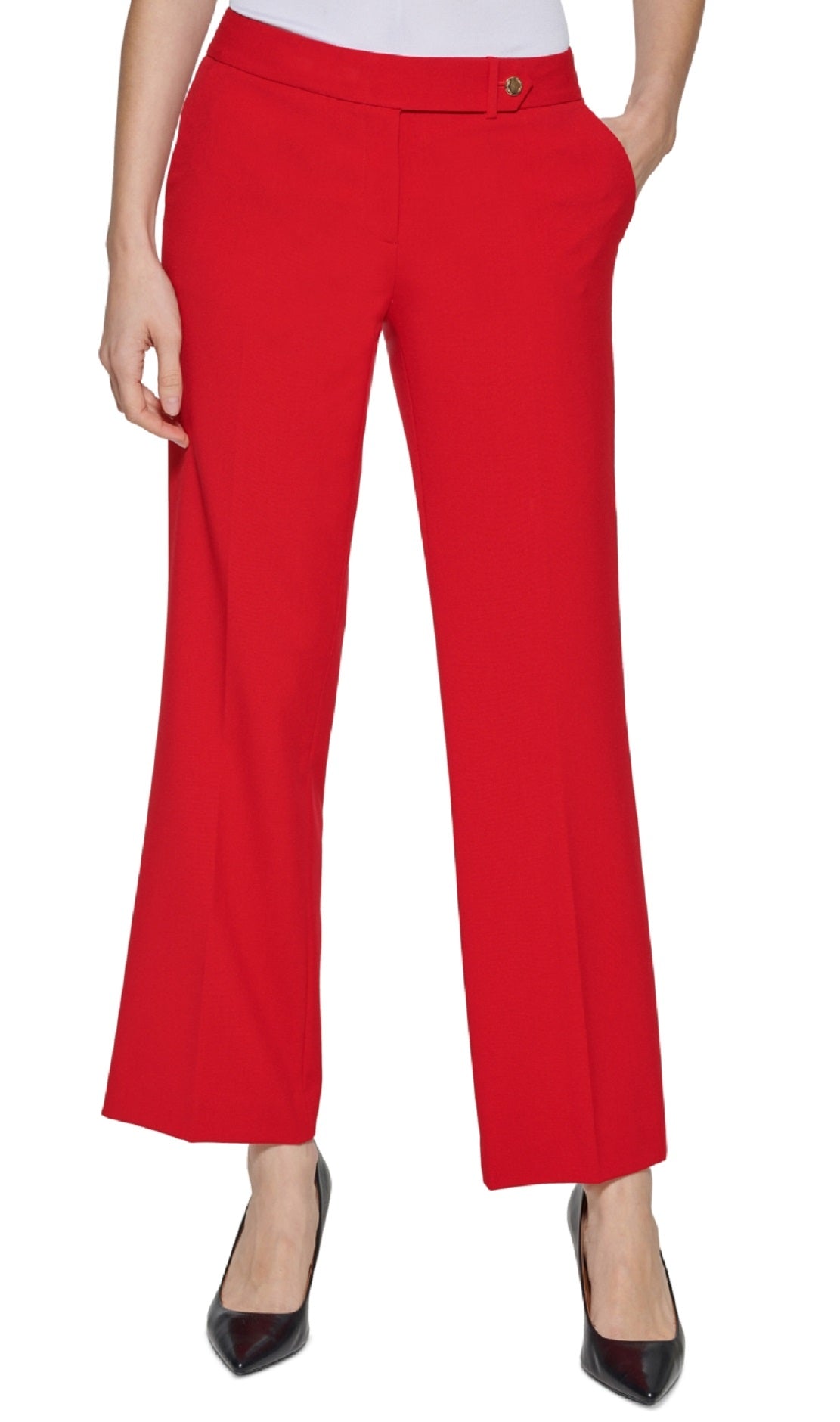 Calvin Klein Women's Tab Waist Pants Red Size 14 Petite