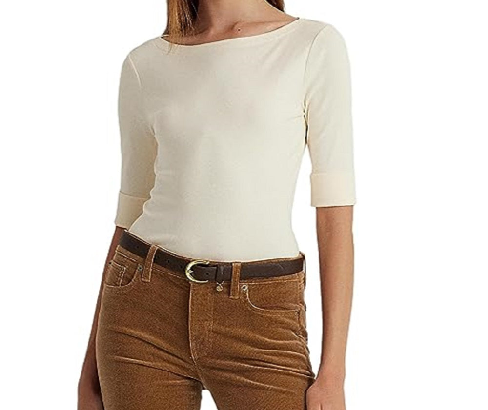 Ralph Lauren Women's Cotton Blend Boatneck Top Brown Size Large