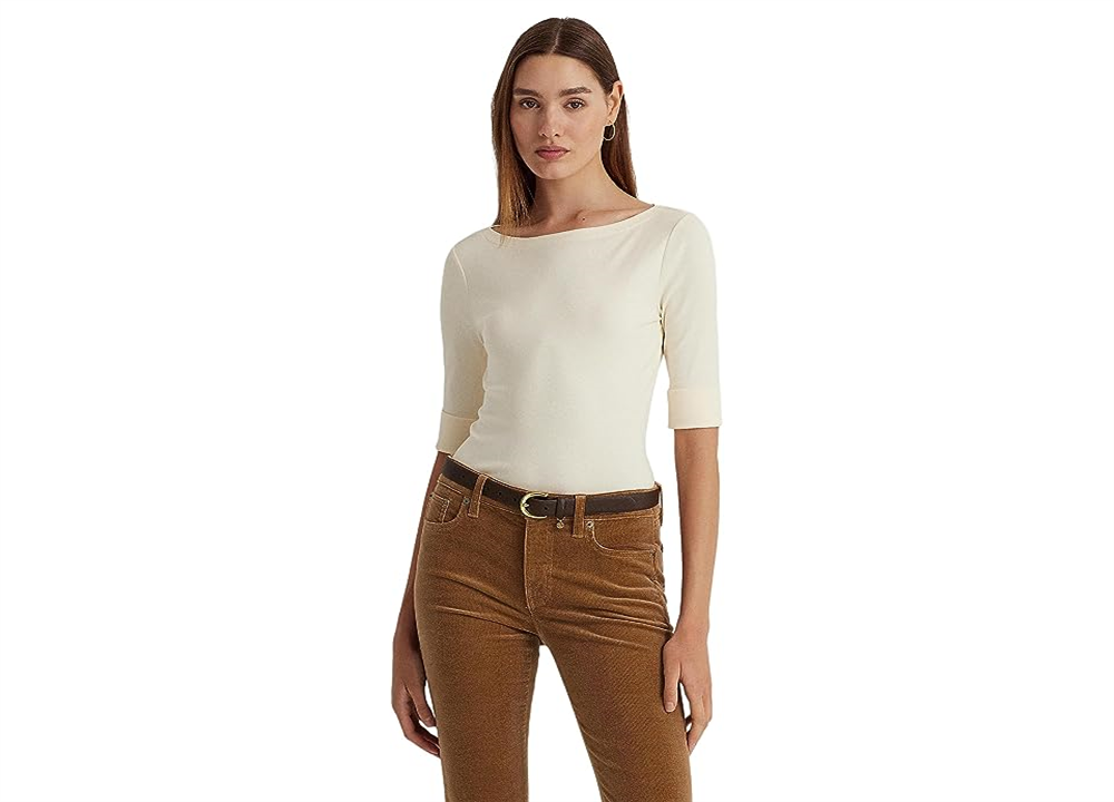 Ralph Lauren Women's Cotton Blend Boatneck Top Brown Size Large