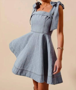 Trendsi - So Me A Line Fit And Flare Diamond Bow Ribbon Denim Dres