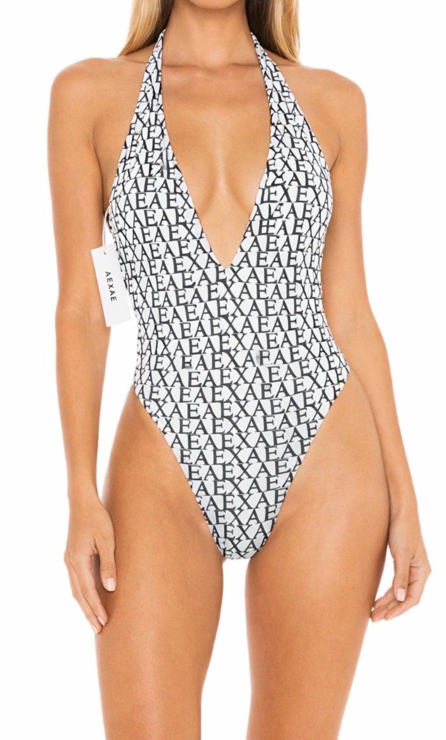 Aexae - Monogram Tie-neck One-piece Swimsuit