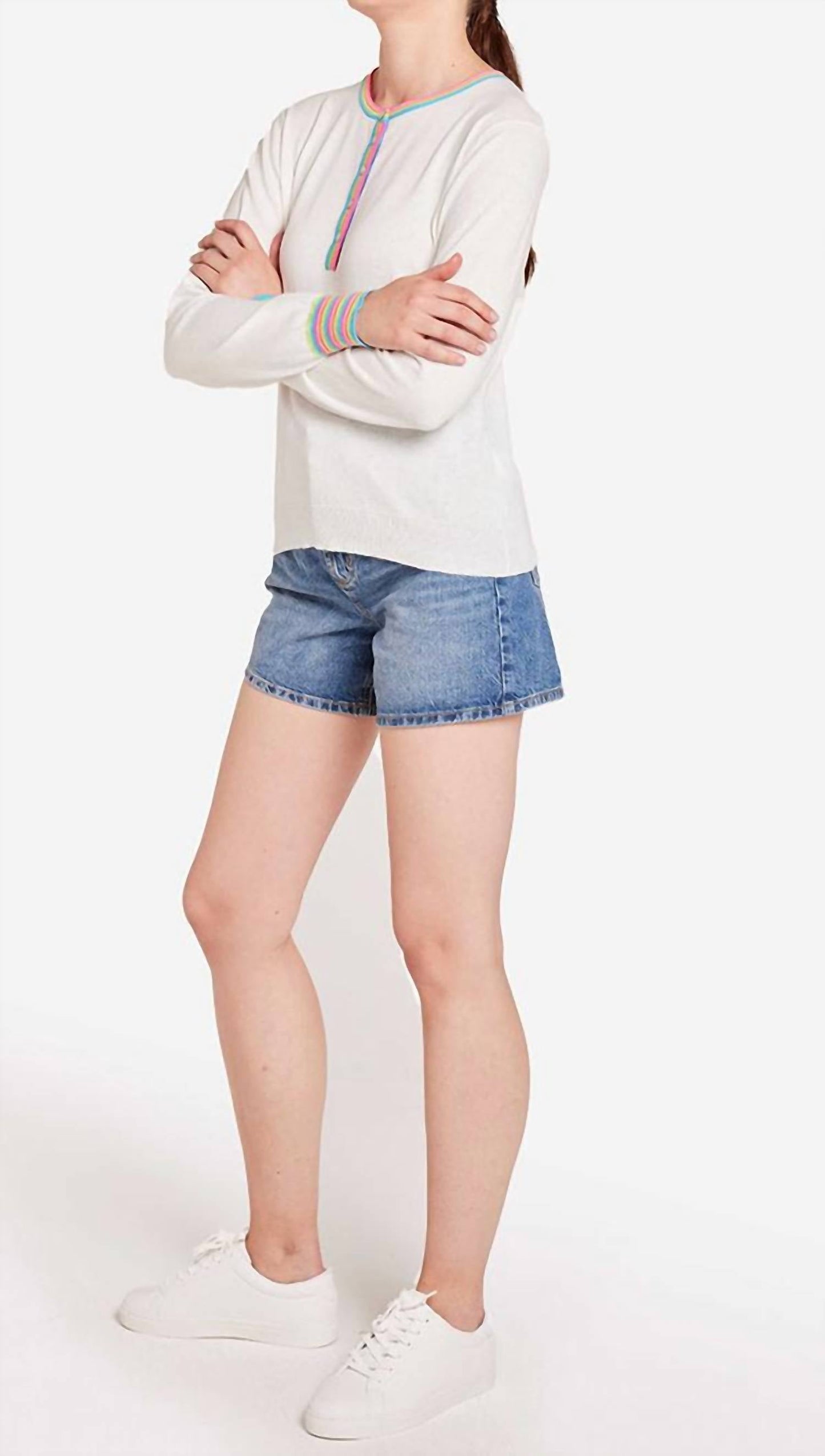 Brodie Cashmere - Rainbow Button Crew