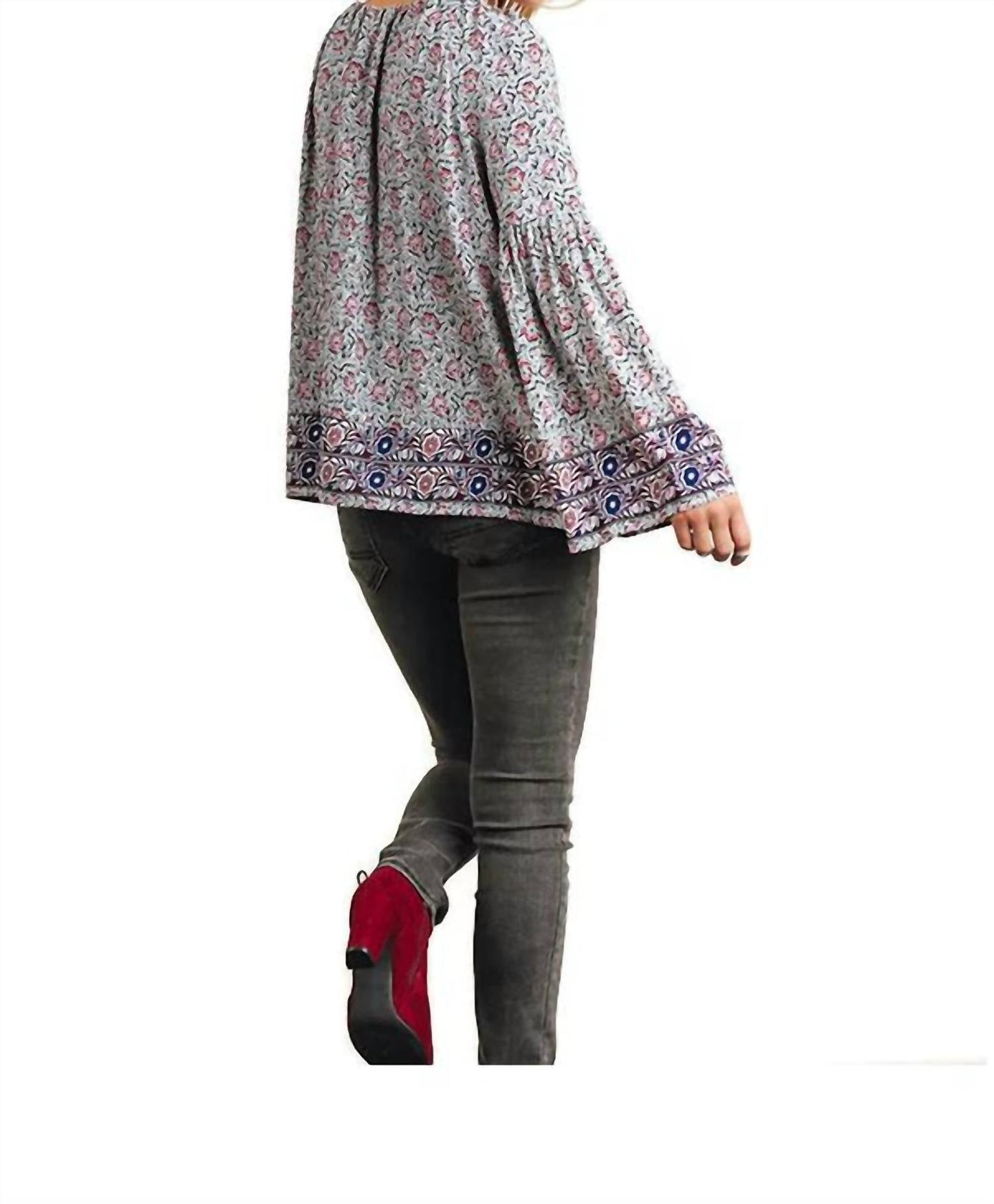 Umgee - Floral Tassel Tie Peasant Top