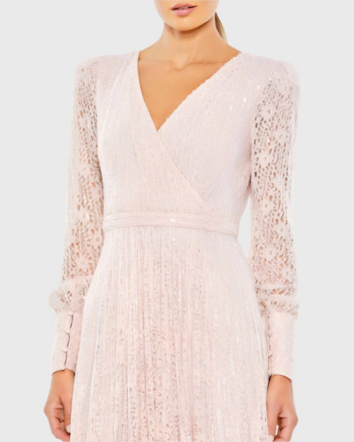 Mac Duggal - Beadedlace Long Sleeve Wrap Over Gown