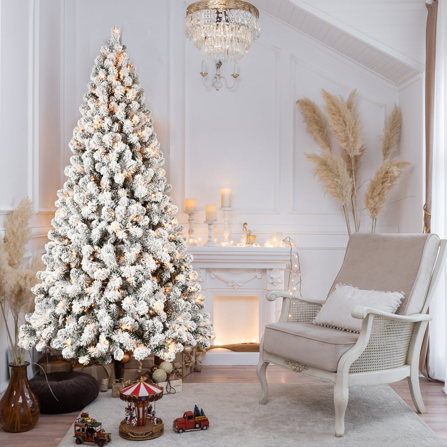 9-Foot Pre-Lit Snow-Flocked Christmas Tree