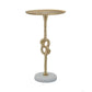 13.8x13.8x24 Gold Side Table with Rope Knot Design and White Marble Base