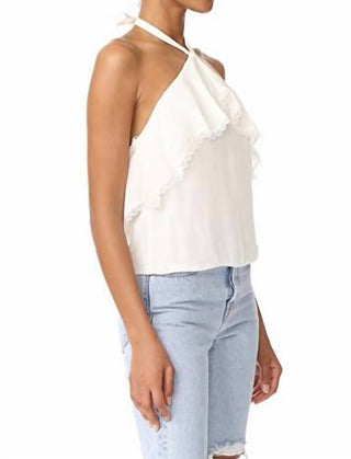 Alice + Olivia - Silk Ruffle Lace Trim Crop Halter Top