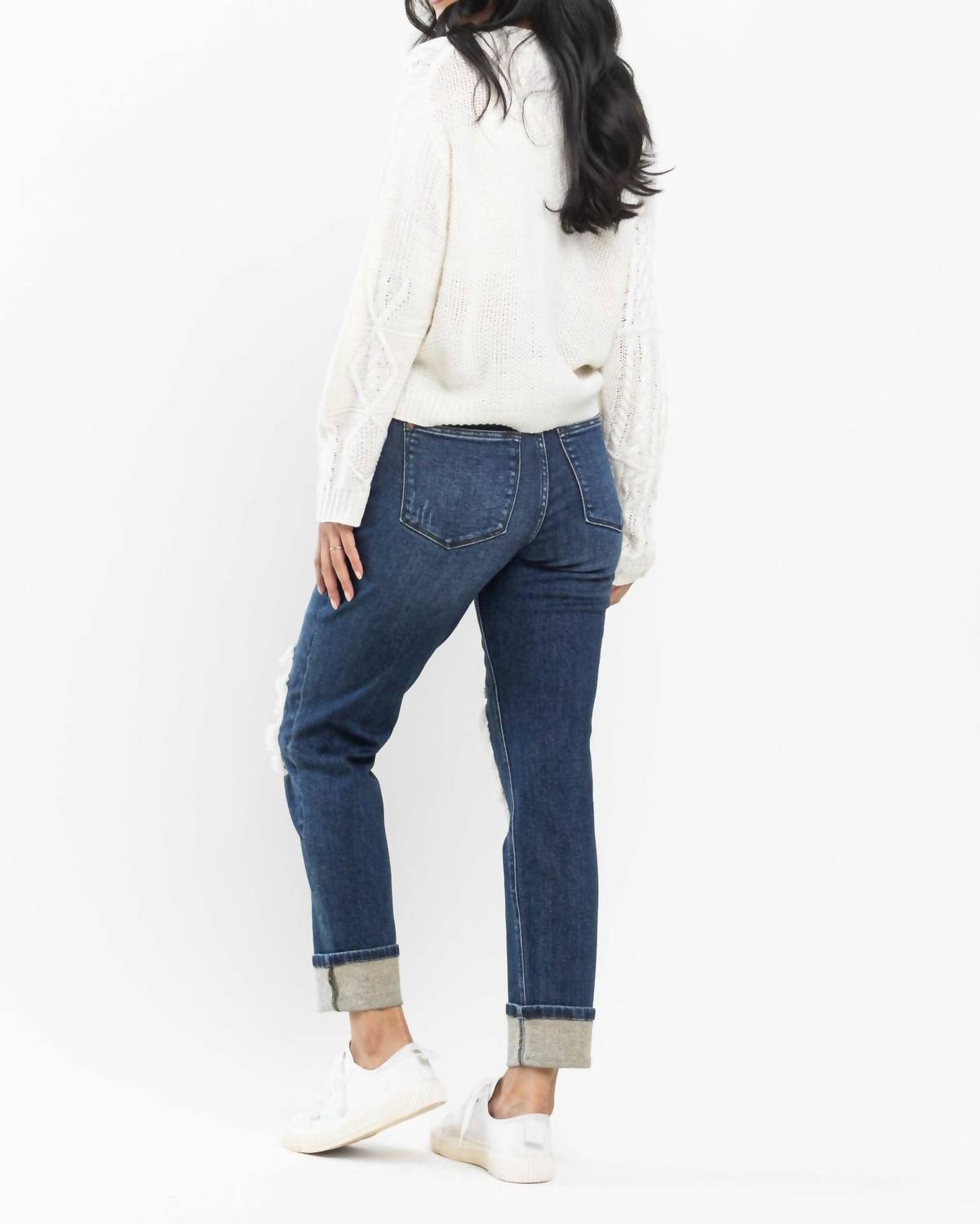Judy Blue - “charlotte” Midrise Buffalo Plaid Patch Destroyed Boyfriend Jeans