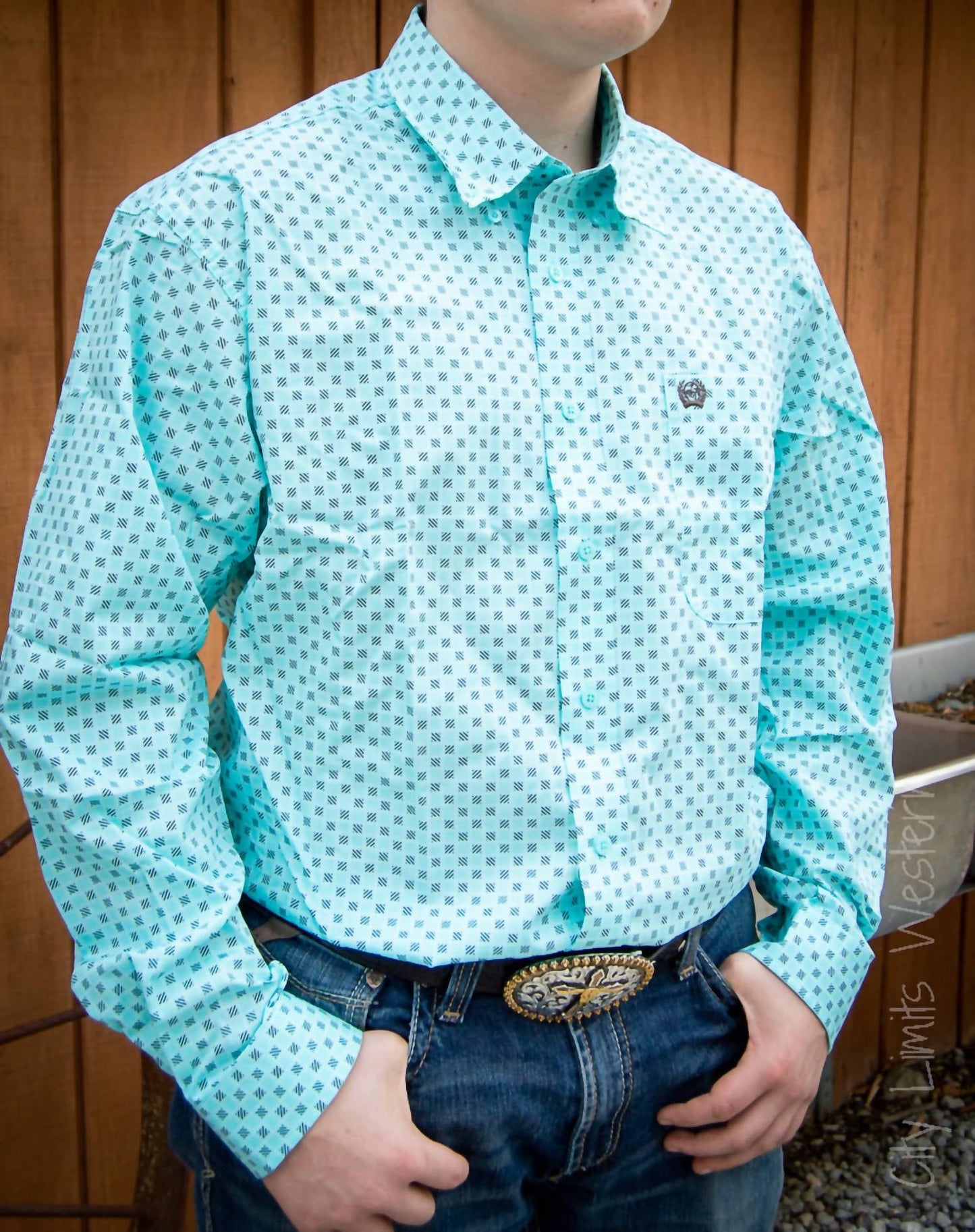 Cinch - Men's Long Sleeve Square Print Button Down