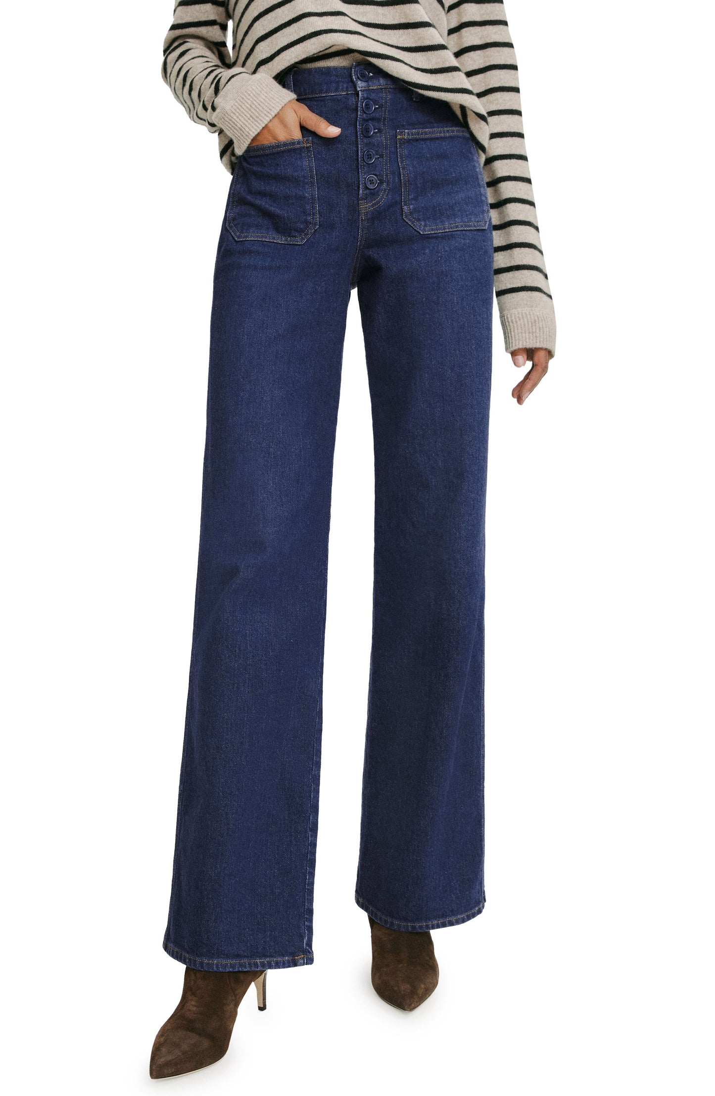 Reformation Victoria High Waist Wide Leg Organic Cotton Blend Jeans in Skala, Size 31