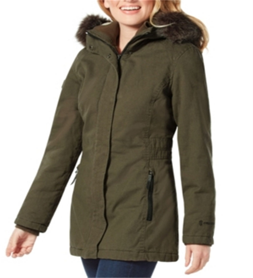 Free Country Women's Parka Coat With Attached Faux Fur Hood Green Size Medium
