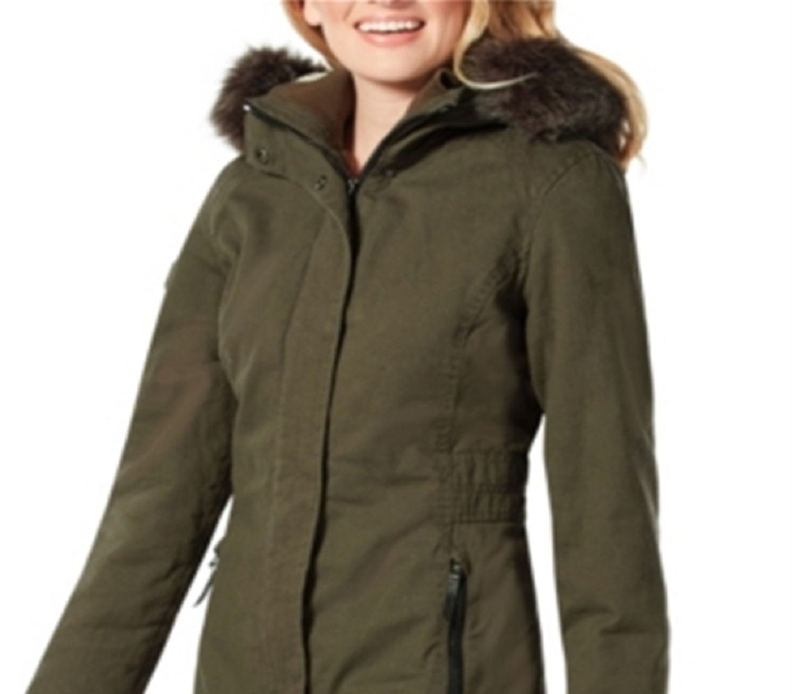 Free Country Women's Parka Coat With Attached Faux Fur Hood Green Size Medium