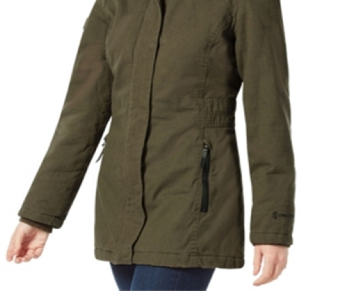 Free Country Women's Parka Coat With Attached Faux Fur Hood Green Size Medium