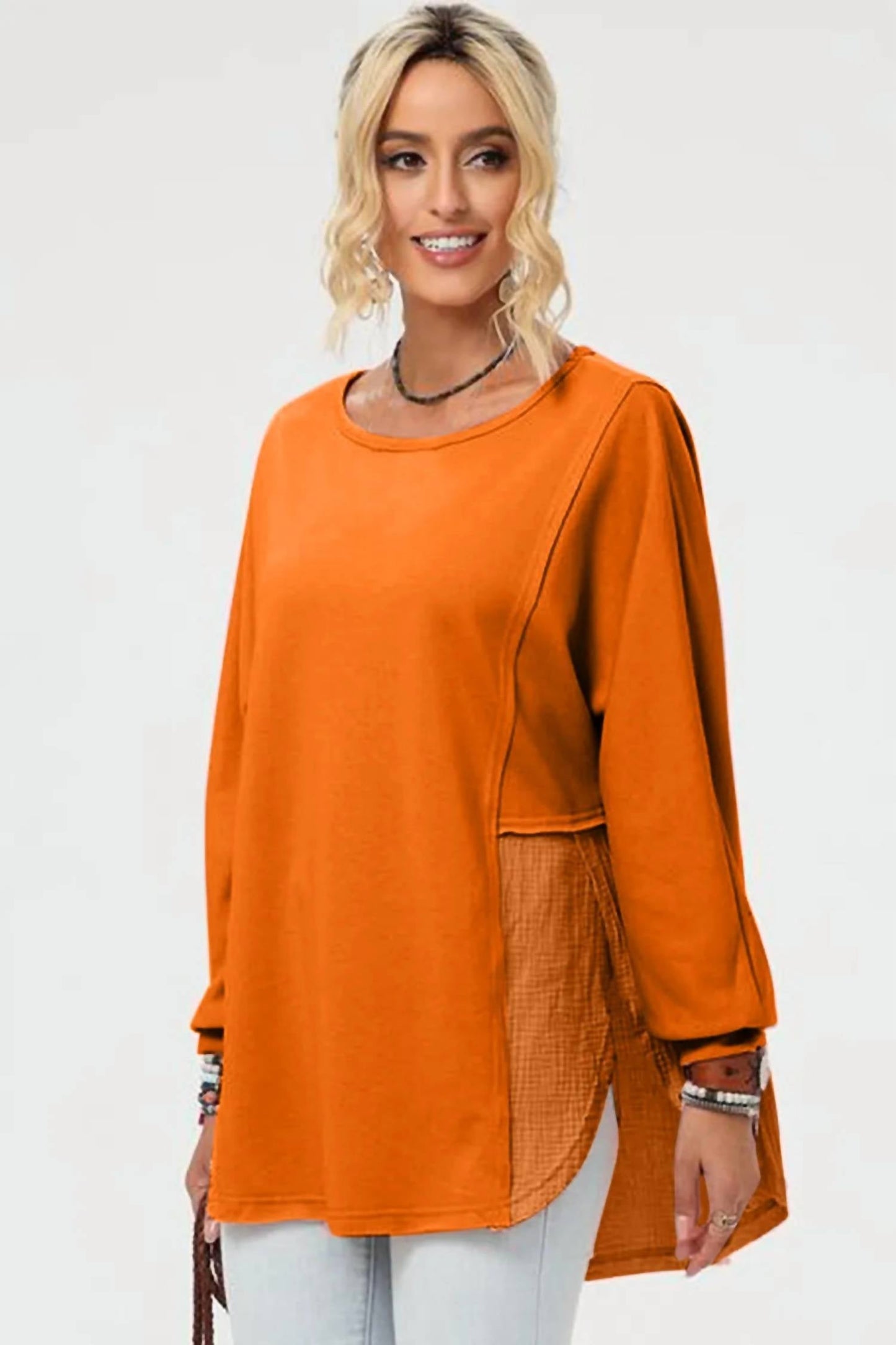 Double Take - Full Size Long Sleeve High-low T-shirt