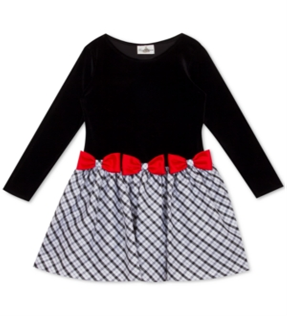 Rare Editions Toddler Girl's Velvet Drop Waist Bow Dress Black Size 4T