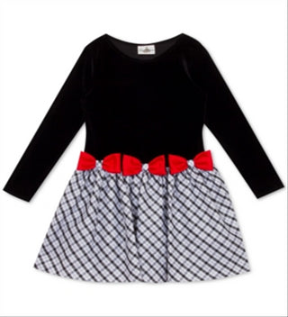 Rare Editions Toddler Girl's Velvet Drop Waist Bow Dress Black Size 4T