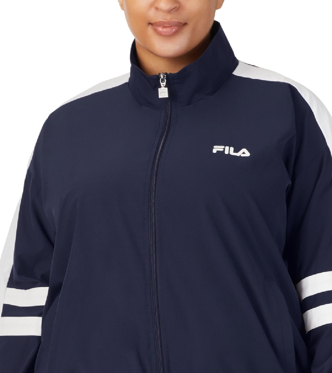 Fila Women's Jovia Zip Front Logo Track Jacket Blue Size 1X