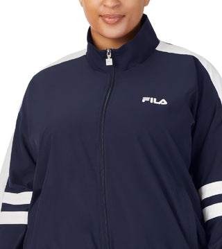 Fila Women's Jovia Zip Front Logo Track Jacket Blue Size 1X