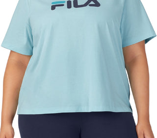 Fila Women's Thea Cotton Logo Short Sleeve T-Shirt Blue Size 1X